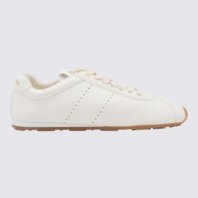 Miu Miu Leather Plume Low-top Sneakers Rubber Sole In F0304 Avorio