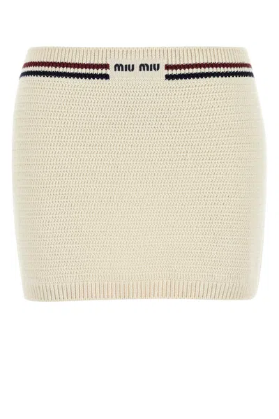 Miu Miu Ivory Stretch Crochet Mini Skirt In Neutral