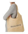 Miu Miu Ivy Bag In Linen And Raffia-effect Fabric In Nude
