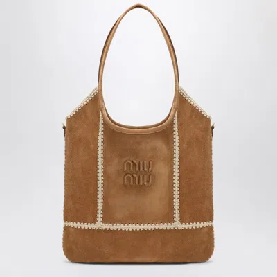 Miu Miu Ivy Bag In Suede And Crochet Women In Brown