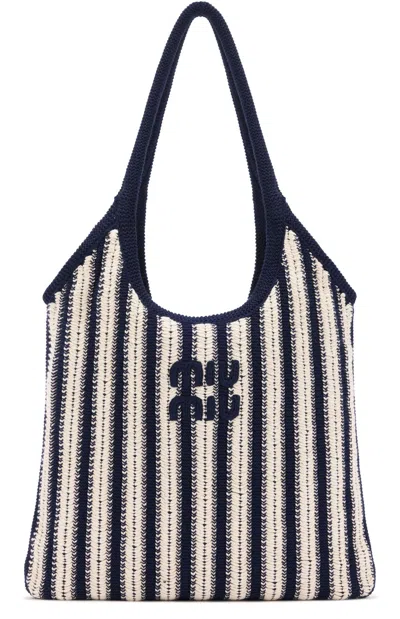 Miu Miu Ivy Braided Cotton Shoulder Bag In Black