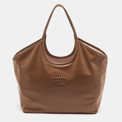 Pre-owned Miu Miu Ivy Brown Leather Shopper Tote