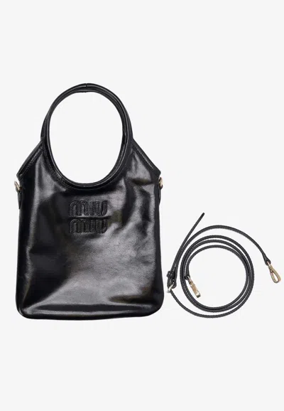Miu Miu Ivy Calf Leather Top Handle Bag In Black