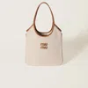 Miu Miu Ivy Canvas And Leather Bag In Beige/brandy