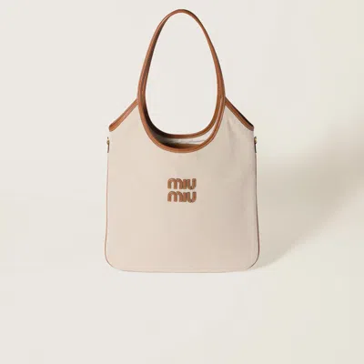 MIU MIU IVY CANVAS AND LEATHER BAG