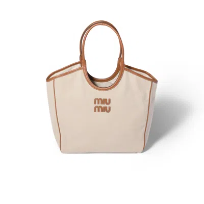 Miu Miu Ivy Canvas And Leather Bag In Brown