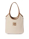 Miu Miu Ivy Canvas And Leather Bag In Nude