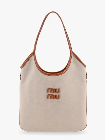 Miu Miu Ivy Canvas Shopping Bag In Sand