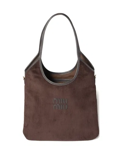 Miu Miu Ivy Corduroy-logo Shoulder Bag In Brown