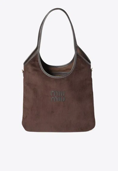 Miu Miu Ivy Corduroy Suede Shoulder Bag In Brown