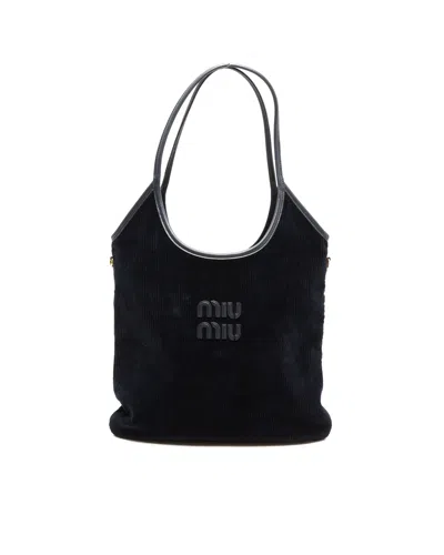 Miu Miu Ivy Corduroy Tote Bag In Navy