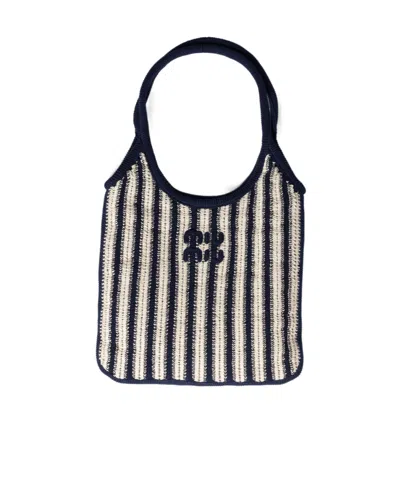 Miu Miu Ivy Crochet Bag In Blue/chalk White