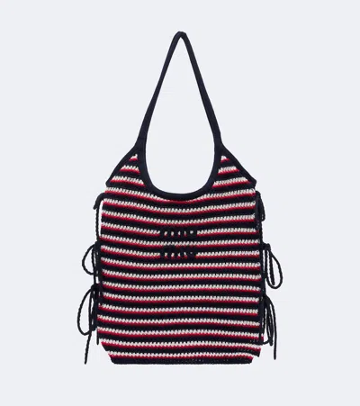 Miu Miu Ivy Crochet Striped Shopper In Blue