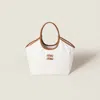 Miu Miu Ivy Denim Patchwork Tote Bag In White