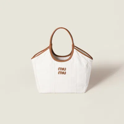 Miu Miu Ivy Denim Patchwork Tote Bag In White