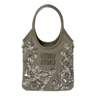Pre-owned Miu Miu Ivy Embroidered Gabardine Bag 'olive' | Green | Women's Size Onesize