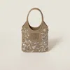 Miu Miu Ivy Embroidered Gabardine Bag In Tundra