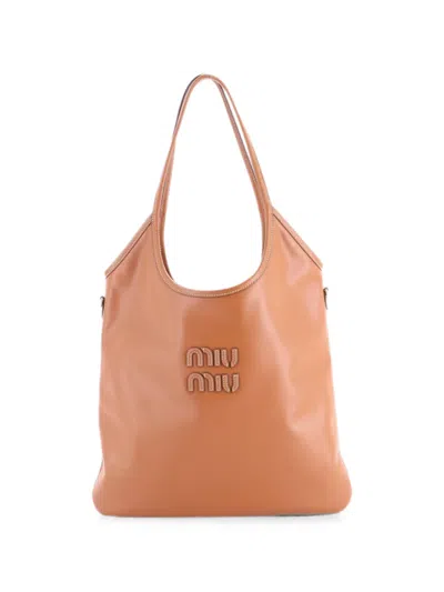 Pre-owned Miu Miu Ivy Hobo Bag Leather Tote Bag In Brown