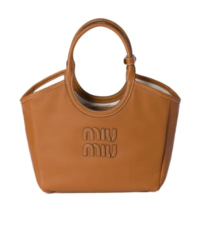 Miu Miu Ivy Leather Bag In Cognac