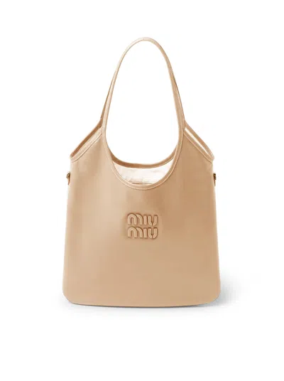 Miu Miu Ivy Leather Bag In Nude