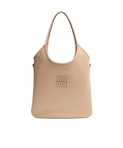 Miu Miu Ivy Leather Bag In Nude