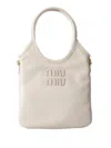 Miu Miu Leather Tote Bag Ivy With Detachable Strap In Neutral