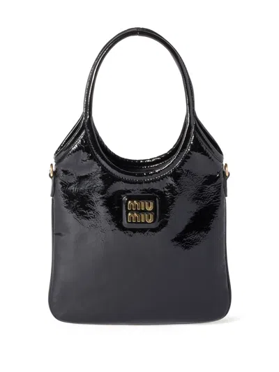 Miu Miu Ivy Leather Handbag In Black