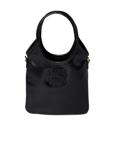 Miu Miu Ivy Leather Handbag In Black