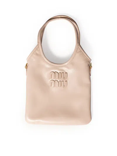 Miu Miu Ivy Leather Handbag In Neutral