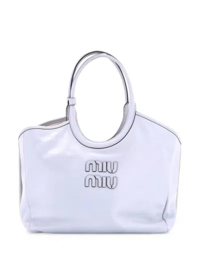 Pre-owned Miu Miu Ivy Leather Medium Tote Bag In Blue