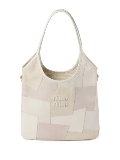 Miu Miu Ivy Leather Patchwork Bag In White