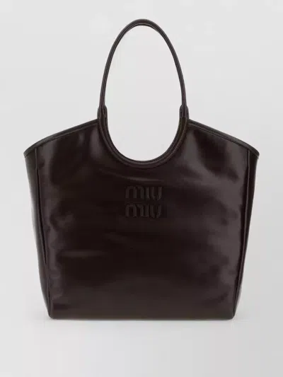 Miu Miu Ivy Leather Shopping Tote Bag Top Handles In White