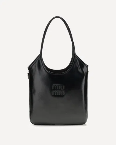 Miu Miu Ivy Leather Shoulder Bag In Black
