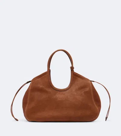 Miu Miu Ivy Leather Shoulder Bag In Braun