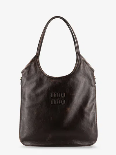 Miu Miu Ivy Leather Shoulder Bag In Brown