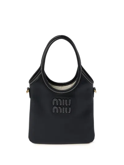 Miu Miu Ivy Leather Tote Bag In Black