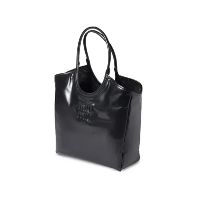 Miu Miu Ivy Leather Tote Bag In Black