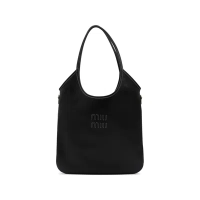 Miu Miu Ivy Leather Tote Bag In Black