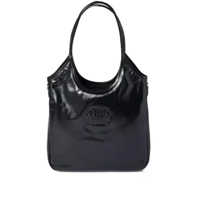 Miu Miu Ivy Leather Tote Bag In Black