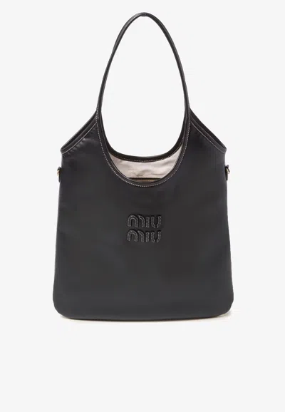 Miu Miu Ivy Leather Tote Bag In Black