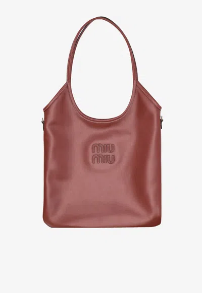Miu Miu Ivy Leather Tote Bag In Black