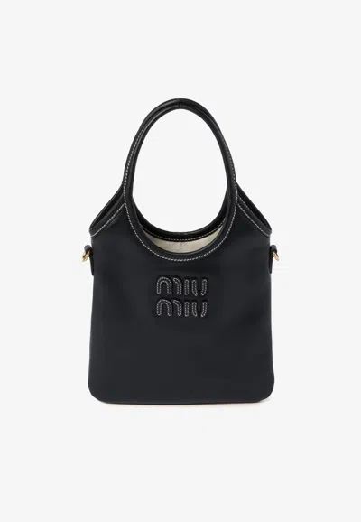 Miu Miu Ivy Leather Tote Bag In Black