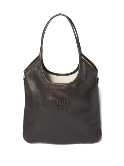 Miu Miu Ivy Leather Tote Bag In Black