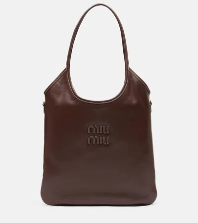 Miu Miu Ivy Leather Tote Bag In Brown
