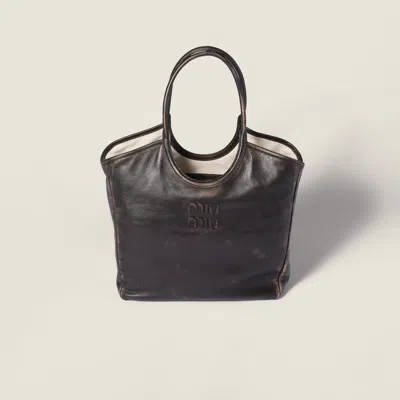 Miu Miu Ivy Leather Tote Bag In Brown