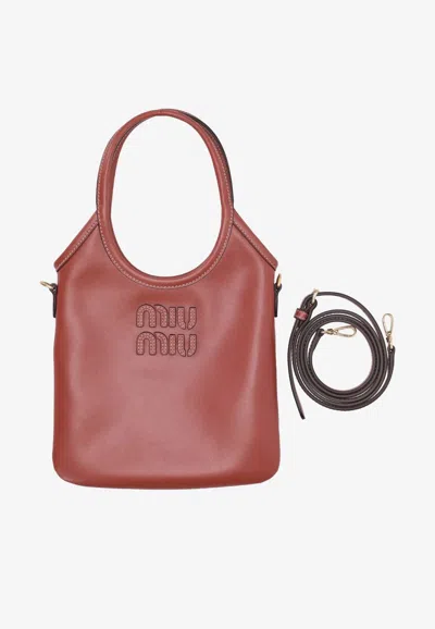 Miu Miu Ivy Leather Tote Bag In Brown