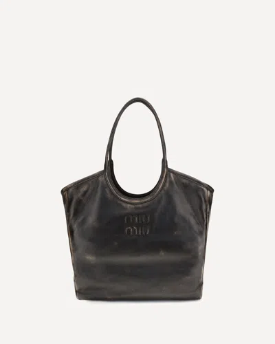 Miu Miu Ivy Leather Tote Bag In Purple