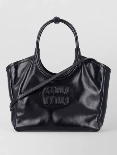 Miu Miu Ivy Leather Tote Bag Gold Hardware
