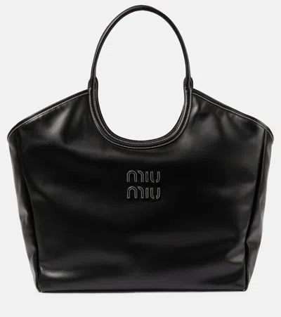 Miu Miu Ivy Leather Tote Bag In Schwarz