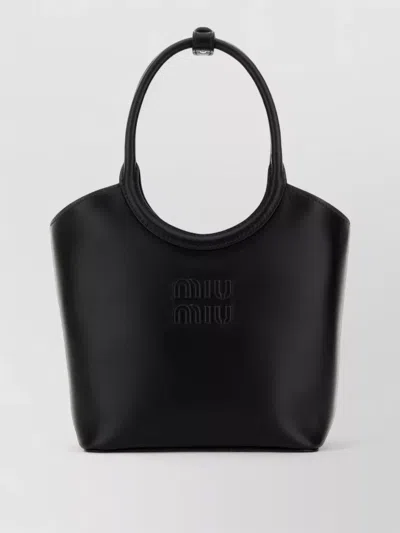 Miu Miu Ivy Leather Tote Bag Structured Top Handles